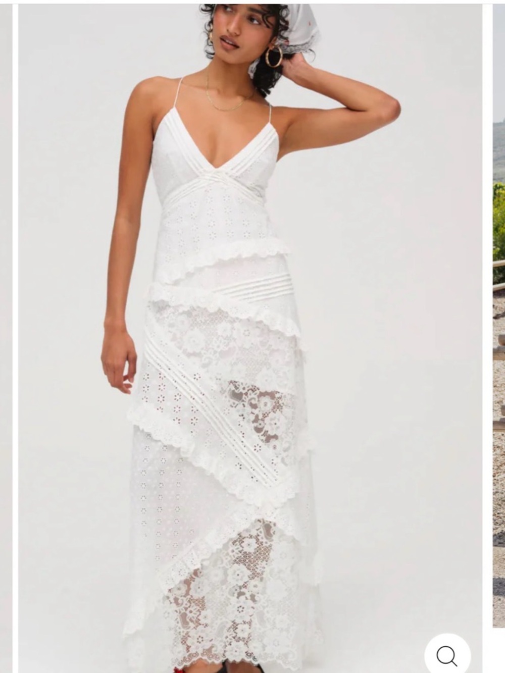 For Love & Lemons White Lace Maxi Dress with Spaghetti Straps
